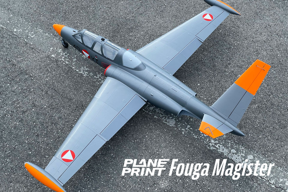Planeprint Fouga Magister, 3d printed rc model plane.
