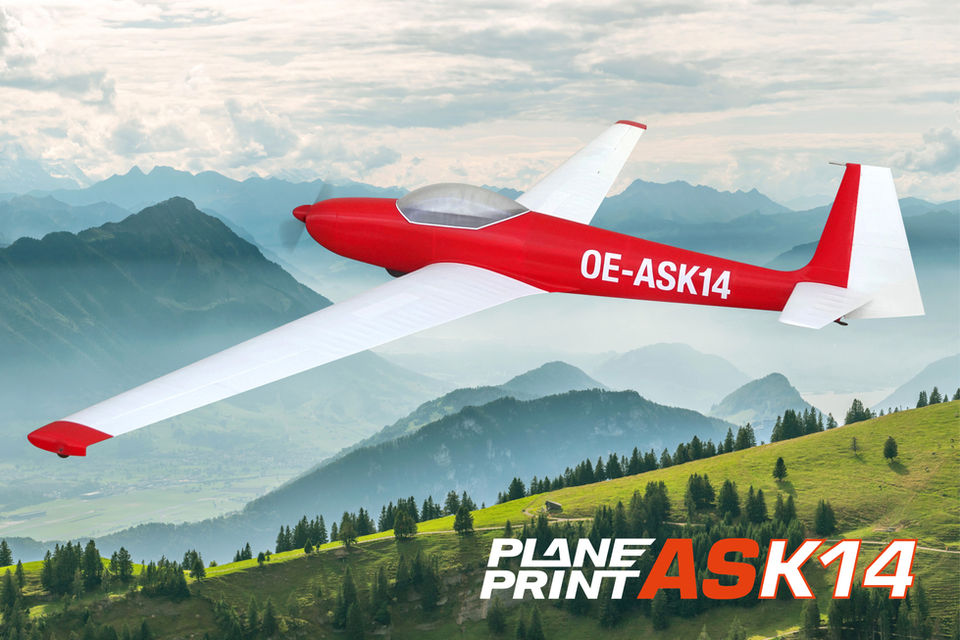 Planeprint ASK 14, 3d printed rc model plane.